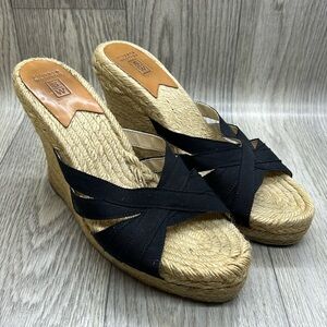 Stubbs & Wootton Grace Rib Black Wedge Espadrilles